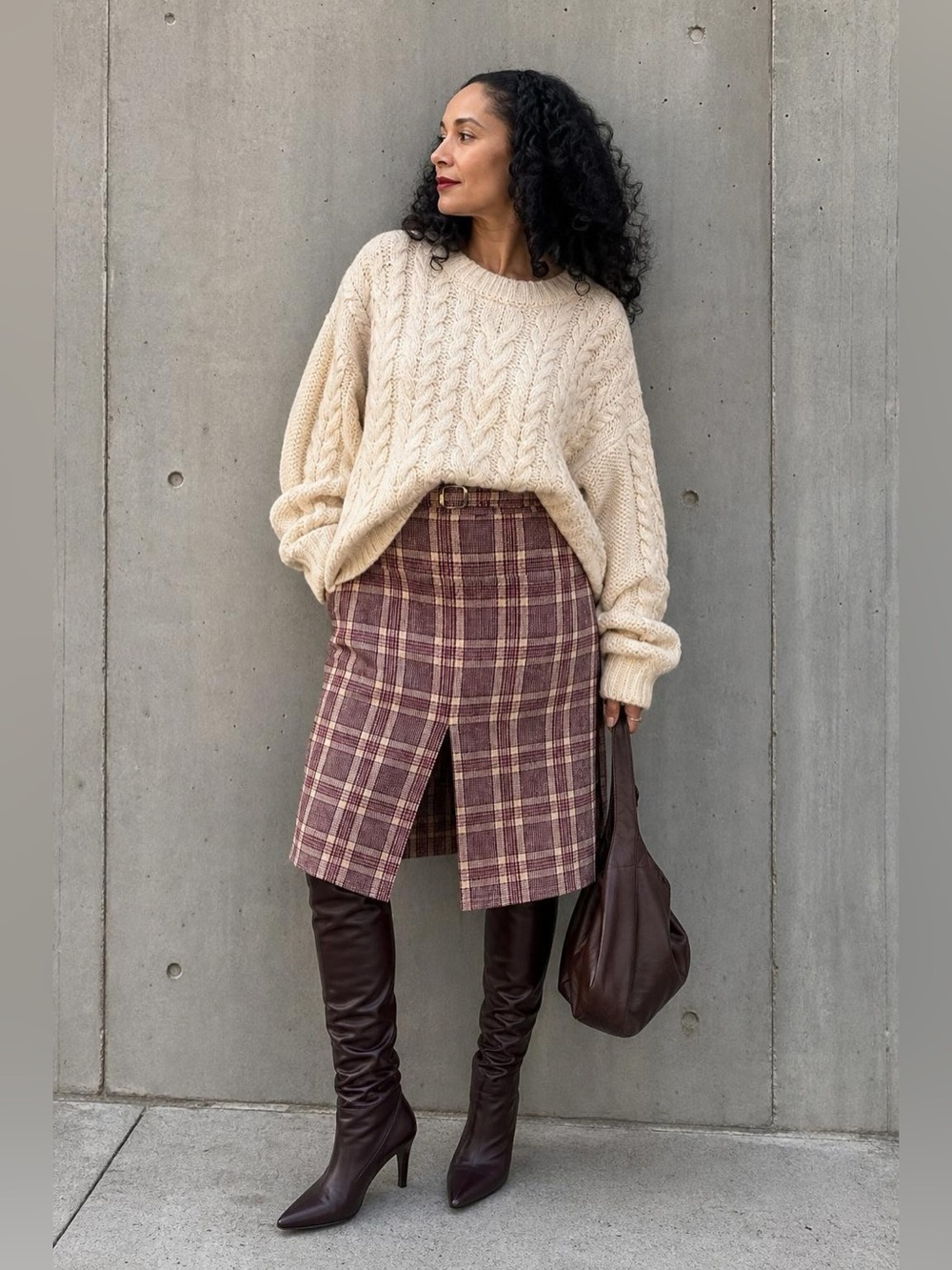 Pendleton Plaid A-Line Pencil Skirt Burgundy Cream Virgin Wool Women’s US 8